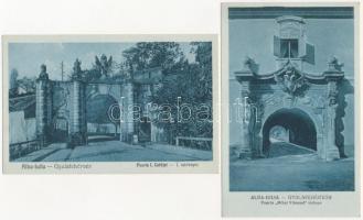 4 db RÉGI képeslap: Ada Kaleh török üzlet, Karlsbad, Gyulafehérvár / 4 pre-1945 postcards: Ada Kaleh...