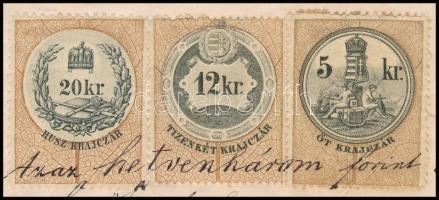1880 Győr, Cohn Moricz és Társa számlája, 20+12+5 kr okmánybélyeggel