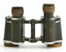 Háborús, német célkeresztes távcső bőr tokban, 10,5x15 cm