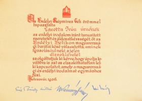 1937 az Erdélyi Szépmíves Céh díszes oklevele nyomtatott aláírásokkal. 37x25 cm. Szép állapotban.