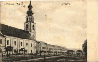 1918 Miava, Myjava; utca, Evangélikus templom / street view, Lutheran church (EK)