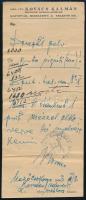 1942 Kaposvár, Kovács Kálmán toponári körállatállatorvos, kézzel írt és aláírt recept mezőcsokonyai ménló részére. Babochay Kálmán gyógyszertára Az Arany Oroszlánhoz, Kaposvár bélyegzővel, hajtásnyomokkal