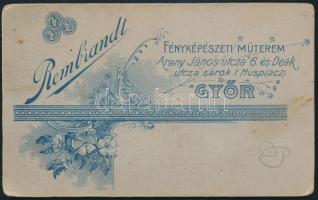 cca 1900 Hölgyportré, keményhátú fotó a Rembreandt győri műteremből, 10×6,5 cm