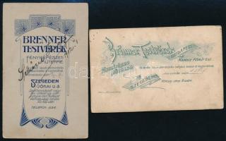 cca 1900-1912 2 db keményhátú portré a Brenner Testvérek szegedi műterméből, 10×6,5 cm