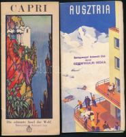 cca 1930-35 4 db külföldi utazási prospektus (Ausztria, Capri, Venice Lido), Somogymegyei Automobil Club Városi Idegenforgalmi irodája bélyegzővel. Capri néhány oldalon tollas bejegyzéssel, máskülönben jó állapotban.