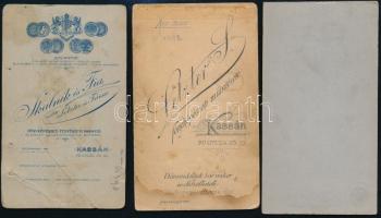 cca 1890-1910 3 db leményhátú fotó kassai műtermekből, 10×6,5 cm