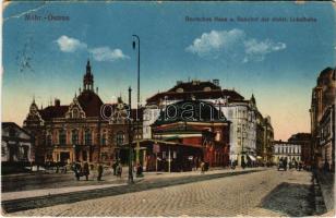 1916 Ostrava, Mährisch Ostrau; Deutsches Haus und Bahnhof der elektr. Lokalbahn / German house, tramway station (EK)
