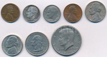 Amerikai Egyesült Államok 1952-1999. 1c-1/2$ (9db), közte 1964. 1d Ag Eisenhower T:2-3 USA 1952-1999. 1 Cent - 1/2 Dollar (9pcs) within 1964. 1 Dime Ag Eisenhower C:XF-F