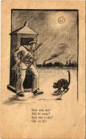 1917 Állj ki vagy? / Stoj tko ovdje? / Chi va la? / Halt wer da? K.u.K. Kriegsmarine Matrose / Austro-Hungarian Navy humour, mariner. C.F.P. 1917/18. Nr. 75a. Dworak style (EB)