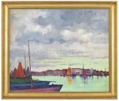 Olvashatatlan jelzéssel. Kikötő. Olaj, vászon. Fa keretben. 50x60 cm