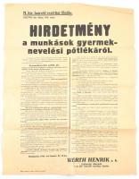 1941 M. kir. honvéd vezérkar főnöke által kiadott hirdetmény a munkások gyermeknevelési pótlékéról, 62×46 m