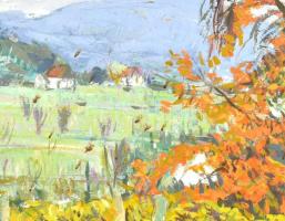 Arató István (1922-2010):Őszi bokor. Olaj, farost, jelzett,  hátoldalán autográf felirattal és Képcs...