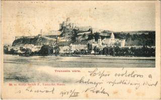 1904 Trencsén, Trencín; vár. Sochán P. 38. sz. / Trenciansky hrad / castle + RAJECZ - ZSOLNA 308. A vasúti mozgóposta bélyegző (fl)