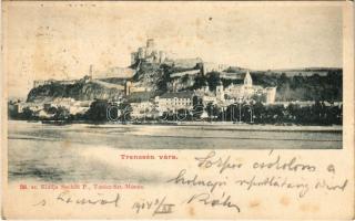 1904 Trencsén, Trencín; vár. Sochán P. 38. sz. / Trenciansky hrad / castle + "RAJECZ - ZSOLNA 308. A" vasúti mozgóposta bélyegző (fl)