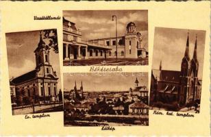 Békéscsaba, Evangélikus templom, vasútállomás, látkép, Római katolikus templom