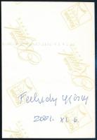 Faludy György (1910-2010) költő aláírása az őt ábrázoló fotón