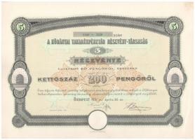 Budapest 1931. "A Kőbányai Takarékpénzár Részvénytársaság" öt részvénye egyben, összesen 200P-ről, szelvényekkel, szárazpecséttel T:I- / Hungary / Budapest 1931. "A Kőbányai Takarékpénztár Részvénytársaság" five shares in one in 200 Pengő sum total, with coupons, embossed stamp C:AU