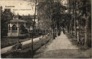 1922 Komárom, Komárno; Sétatér a zenepavilonnal. Spitzer Sándor kiadása / promenade, music pavilion (EK)