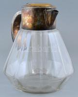 Freiburg-i üveg kancsó, ezüstözött füllel és fedéllel, kopásokkal, jelzett, m: 25 cm