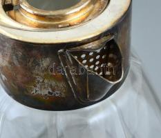 Freiburg-i üveg kancsó, ezüstözött füllel és fedéllel, kopásokkal, jelzett, m: 25 cm