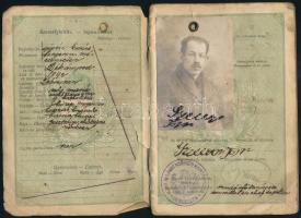 1923 Magyar Királyság által kiállított fényképes útlevél, viseltes álapotban / Hungarian passport, damaged condition