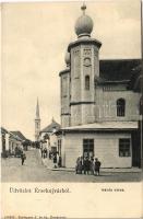 1907 Érsekújvár, Nové Zámky; Iskola utca, zsinagóga. Conlegner J. és fia kiadása / street view, synagogue (EK)