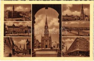 Újvidék, Novi Sad; mozaiklap, villamos, híd, templom / multi-view postcard, tram, bridge, church