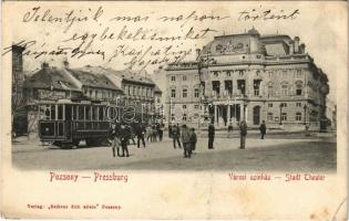 1905 Pozsony, Pressburg, Bratislava; Városi színház, villamos / theatre, tram + Kárpáti Zergehegyi kirándulás Pozsony (EB)