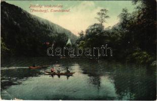 1910 Pozsony, Pressburg, Bratislava; Vaskutacska, tó, csónakázók / Eisenbrünnel (Eisenbründl) / Zelezná Studénka / spa, lake, rowing boats (EB)