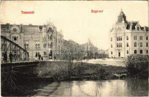 1909 Temesvár, Timisoara; Béga sor, Temes-Béga szabályozási palota, híd / Bega riverside, Timis-Bega river regulation palace, bridge (EK)