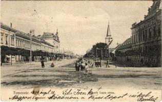 1904 Temesvár, Timisoara; Kossuth Lajos utca, Takarékpénztár / street view, savings bank (fl)