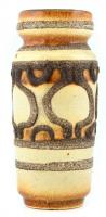 Barna-drapp színű, festett, mázas váza, alján jelzéssel, apró kopással, m: 18 cm
