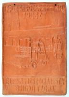 Jelzés nélkül: Tégla és Cserépipari Tröszt - Élen járó szocialista brigád tagja, kerámia plakett, kopásnyomokkal, 18×13 cm