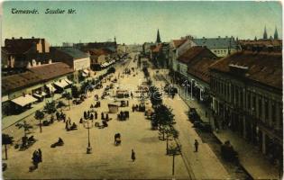 1914 Temesvár, Timisoara; Scudier tér, piac, üzletek. Lehner György kiadása / square, market vendors, shops (EK)