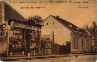 1913 Berettyószéplak, Bihar-Széplak, Széplak, Suplacu de Barcau; utca, Stern Jenő üzlete és saját kiadása / street view, publisher's shop (kis szakadás / small tear)