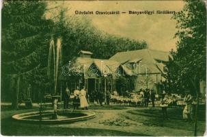 1911 Oravicabánya, Oravica, Oravita; Bányavölgyi fürdőkert, vendéglő, étterem. W. L. 1214. Mich. Theodorovits kiadása / spa, bath, garden, restaurant (EK)