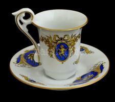Könitz porcelán csésze és alj, matricás, jelzett, apró kopásokkal, alj d: 11 cm, csésze m: 7 cm