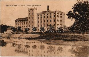 1916 Békéscsaba, Első Csabai Gőzmalom. Vasúti levelezőlapárusítás 596.