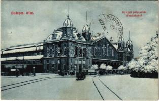 1927 Budapest VI. Nyugati pályaudvar, vasútállomás, villamosok, tél