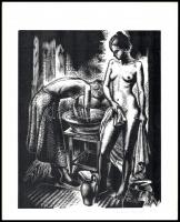 Menyhárt József (1901-1976): Mosakodó lányok. Fametszet, papír, jelzett, 30×23 cm