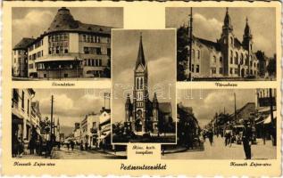 1940 Budapest XX. Pestszenterzsébet, Pesterzsébet, Erzsébetfalva; gimnázium, Kossuth Lajos utca, városháza, római katolikus templom