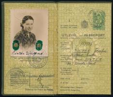1938 M. kir. fényképes útlevél, MÁV segédtiszt neje részére, csehszlovák bejegyzéssel