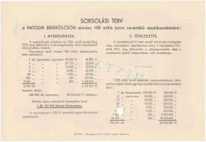 1955. "Hatodik Békekölcsön" nyereménykölcsön 100Ft-ról "MINTA!" felülbélyegzésse...