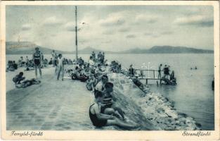 1934 Fonyód-fürdő, strandfürdő, Badacsony a háttérben