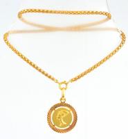 18k arany (Au) nyaklánc 43 cm + 18 K női fejes medál  18 g