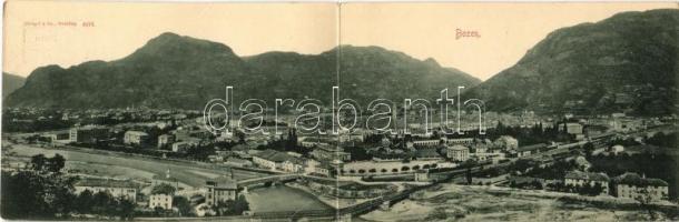 Bolzano, Bozen (Südtirol); folding panoramacard with railway station, bridges, train (Rb)