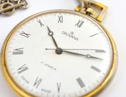 Grovana 17 köves zsebóra, lánccal, működik, d: 4,3 cm