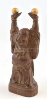 Faragott fa buddha-szobor, m: 20,5 cm
