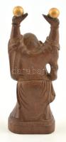 Faragott fa buddha-szobor, m: 20,5 cm