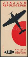cca 1920-1930 Malert. Utazzon repülőgépen, számolócédula, Bp., Athenaeum, 13x6 cm